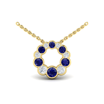 Diamond and Sapphire Circle Bezel Pendant