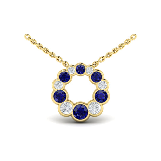 Diamond and Sapphire Circle Bezel Pendant