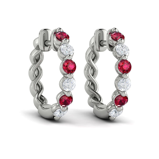 Diamond and Ruby Twist Hoop Earrings