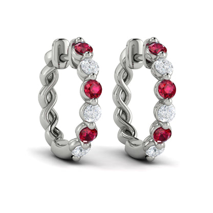 Diamond and Ruby Twist Hoop Earrings