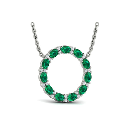 Oval Emerald and Diamond Open Circle Pendant Necklace