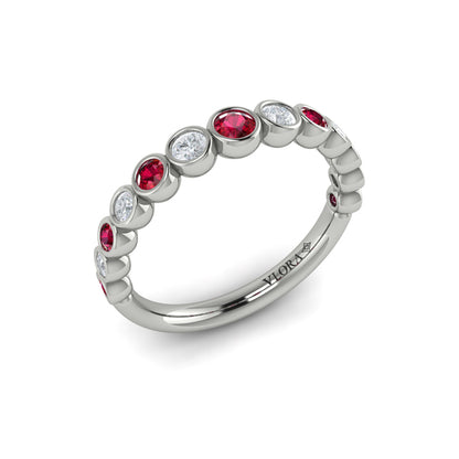 Round Bezel Set Diamond and Ruby Ring