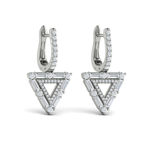 Diamond Baguette Double Trinity Huggie Earrings