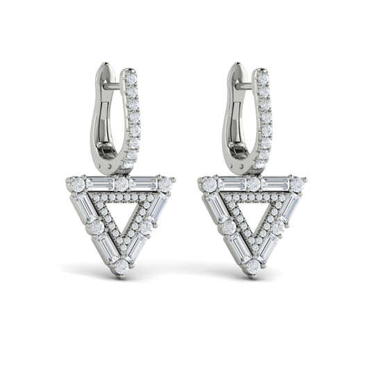 Diamond Baguette Double Trinity Huggie Earrings
