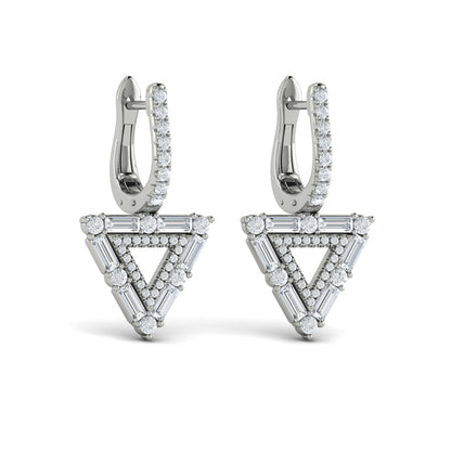 Diamond Baguette Double Trinity Huggie Earrings