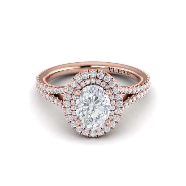 Delicate Double Halo Engagement Ring with Split Shank