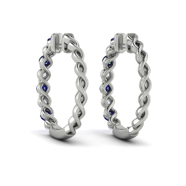 Diamond and Blue Sapphire  Twist Hoop Earrings