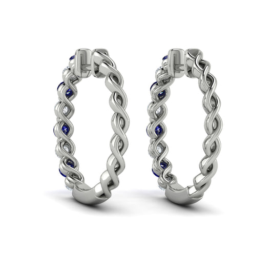 Diamond and Blue Sapphire  Twist Hoop Earrings