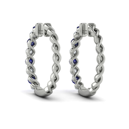 Diamond and Blue Sapphire  Twist Hoop Earrings