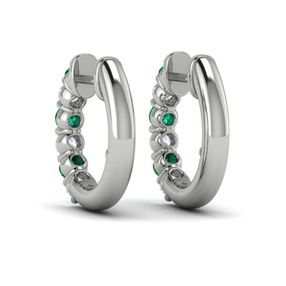 Forward-facing Diamond and Emerald  Open Hoop Earrings