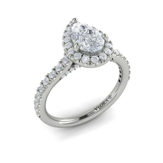 Pear Halo Engagement Ring in Platinum by Vlora Bridal