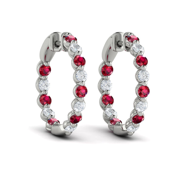 Inside Out Diamond and Ruby  Hoop Earrings