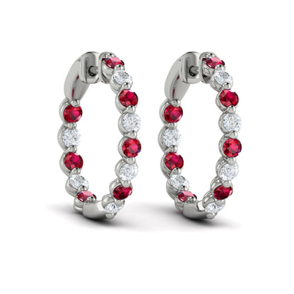 Inside Out Diamond and Ruby  Hoop Earrings