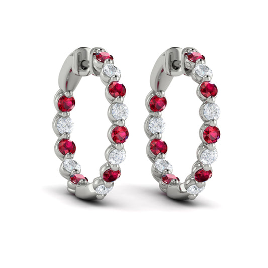 Inside Out Diamond and Ruby  Hoop Earrings