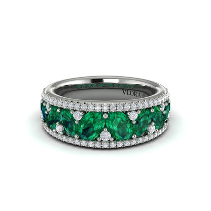 Oval Emerald and Pavé Diamond Band
