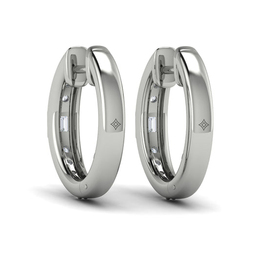 Bezel Set Emerald and Round Diamond Hoop Earrings