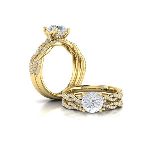 Twist Diamond Engagement Ring with Hidden Halo