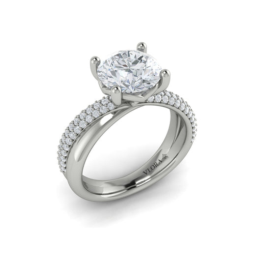 Round Straight Row Engagement Ring in Platinum by Vlora Bridal