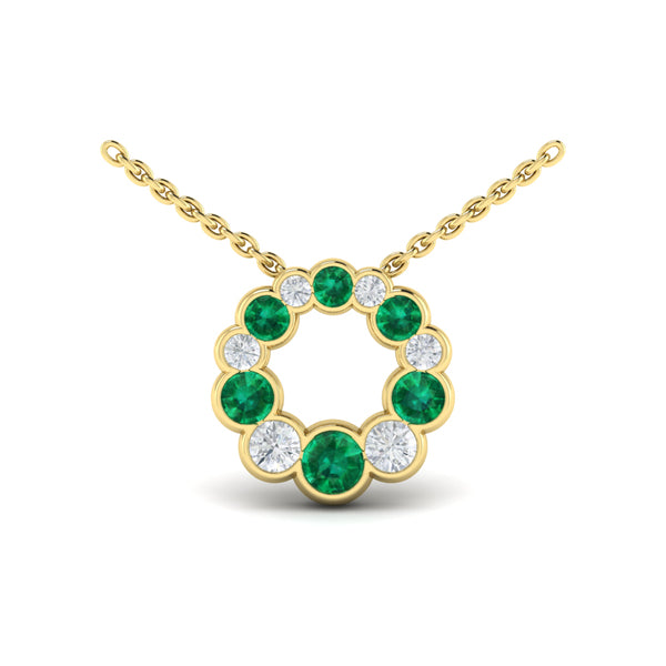 Diamond and Emerald Circle Bezel Pendant