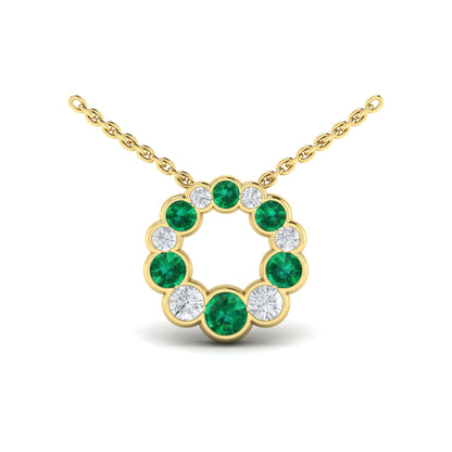 Diamond and Emerald Circle Bezel Pendant