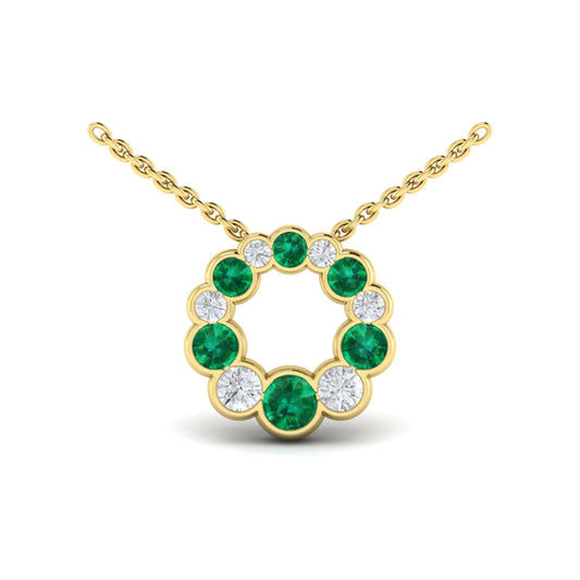 Diamond and Emerald Circle Bezel Pendant