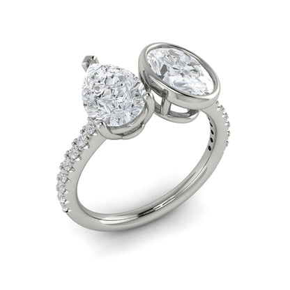Two Stone, Bezel Engagement Ring in Platinum by Vlora Bridal