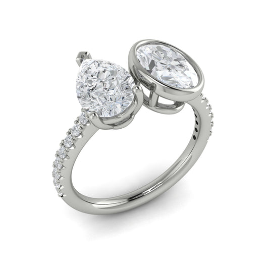 Two Stone, Bezel Engagement Ring in Platinum by Vlora Bridal