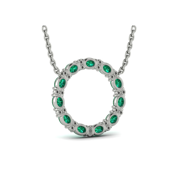 Oval Emerald and Diamond Open Circle Pendant Necklace