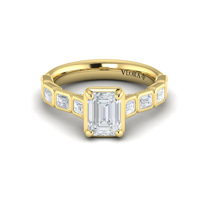 Emerald Cut Bezel Engagement Ring with Bezel Set Accent Diamonds