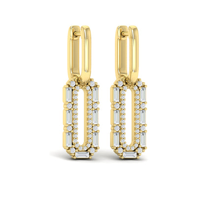 Diamond Baguette Double Row Link Drop Huggie Earrings