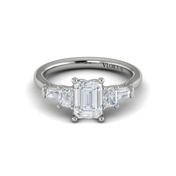 Emerald Cut Classic, Three Stone Engagement Ring in Platinum by Vlora Bridal