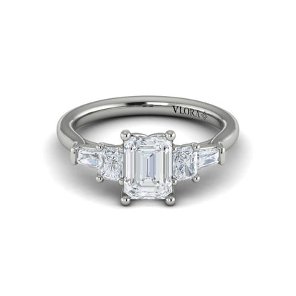 Emerald Cut Classic, Three Stone Engagement Ring in Platinum by Vlora Bridal