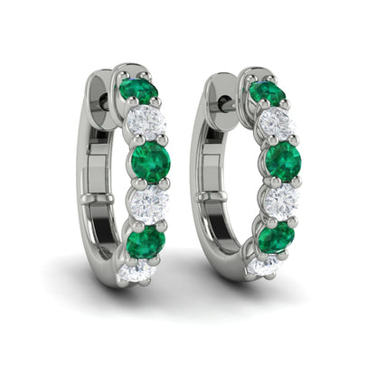 Forward-facing Diamond and Emerald  Open Hoop Earrings