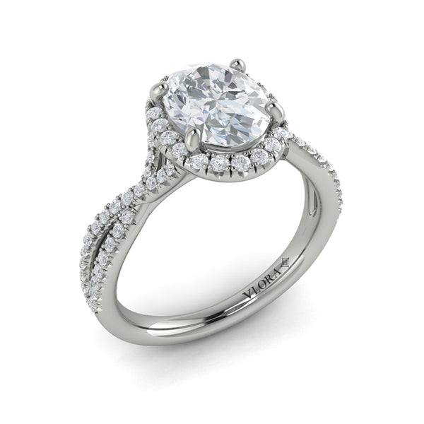 Oval Halo Engagement Ring in Platinum by Vlora Bridal