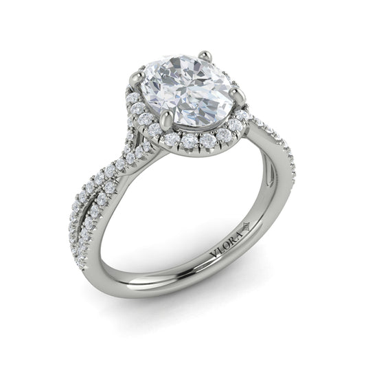 Oval Halo Engagement Ring in Platinum by Vlora Bridal
