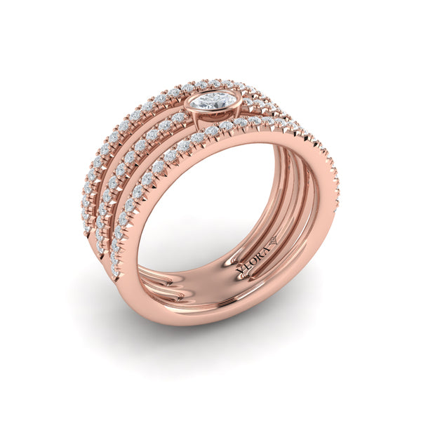 Diamond Open Three Row and Oval Centerstone  Ring