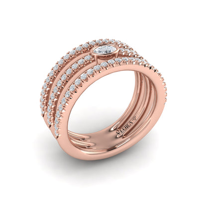 Diamond Open Three Row and Oval Centerstone  Ring