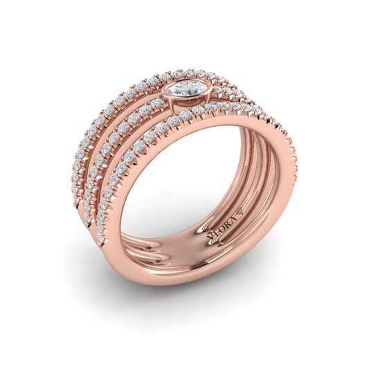 Diamond Open Three Row and Oval Centerstone  Ring