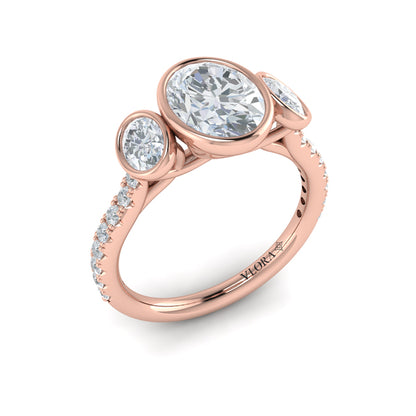 Trio Oval Bezel Engagement Ring