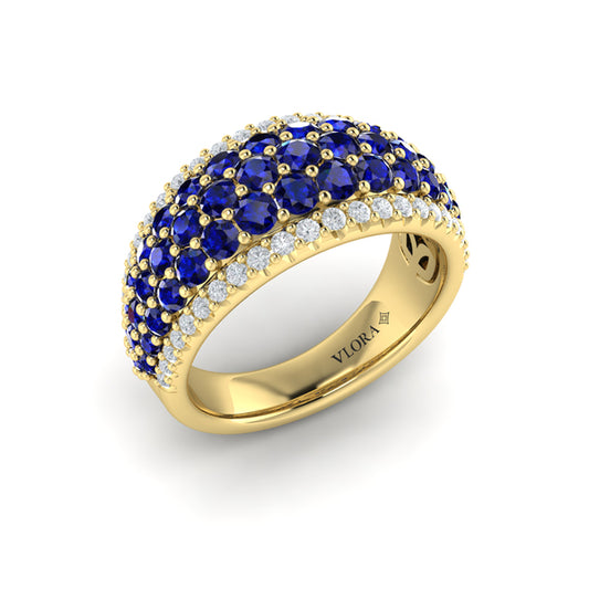 Diamond and Sapphire Multi-Row Statement Ring