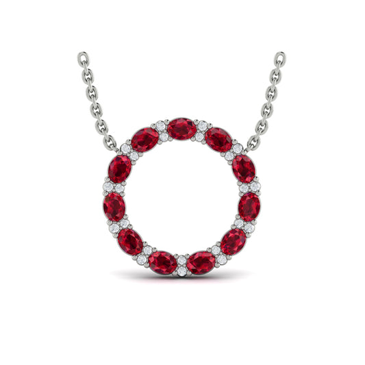 Oval Ruby and Diamond Open Circle Pendant Necklace