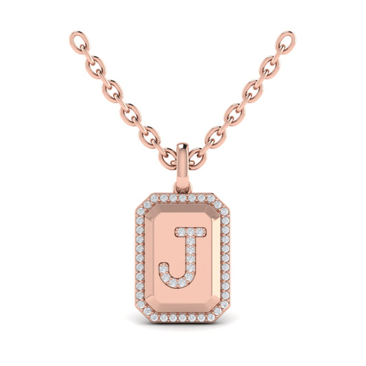 Diamond Medallion Alphabet Pendant Link Necklace, J
