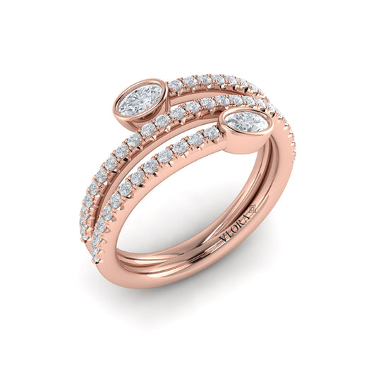 Diamond Three Row Oval Diamond Wrap Ring