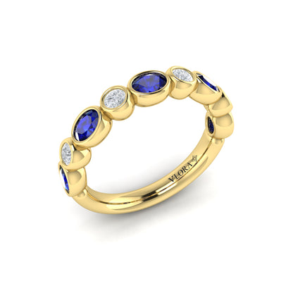 Oval and Round Bezel Set Diamond and Sapphire Ring