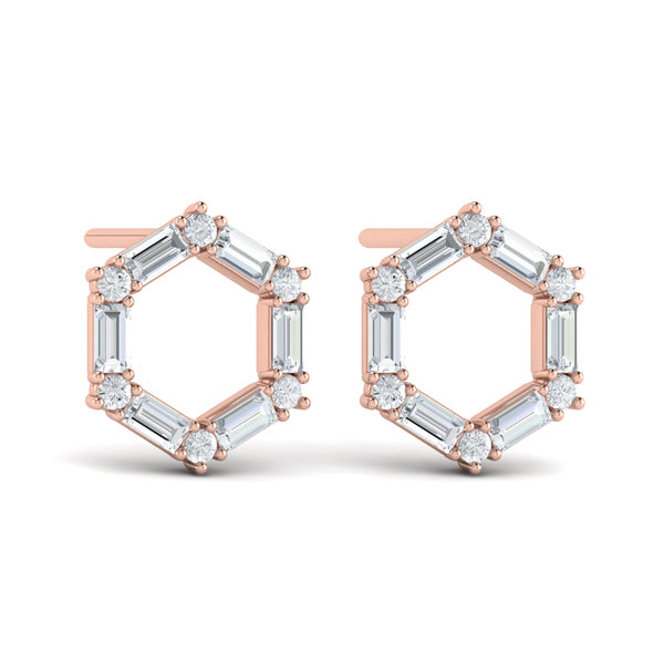 Diamond Baguette Open Honeycomb Stud Earrings