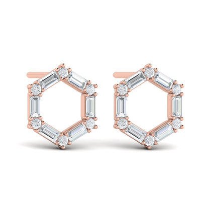 Diamond Baguette Open Honeycomb Stud Earrings