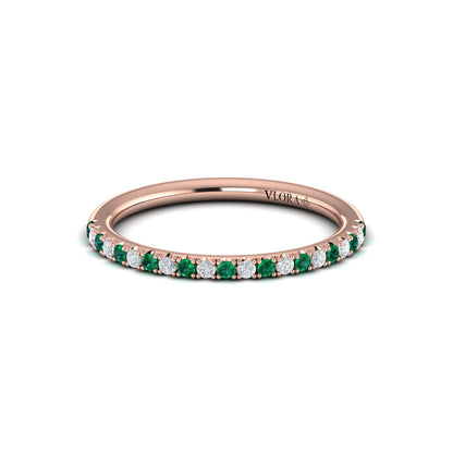 Slim Emerald and Diamond Stackable Band