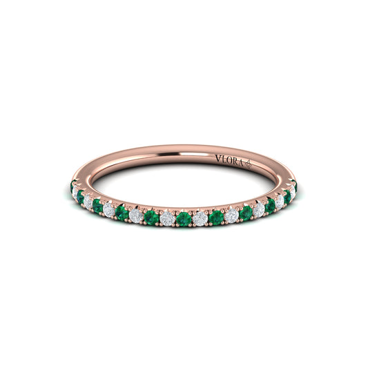 Slim Emerald and Diamond Stackable Band