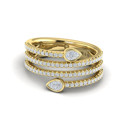 Diamond Three Row Diamond Pear Wrap Ring