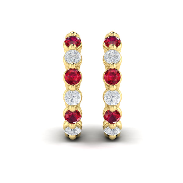 Diamond and Ruby Twist Hoop Earrings